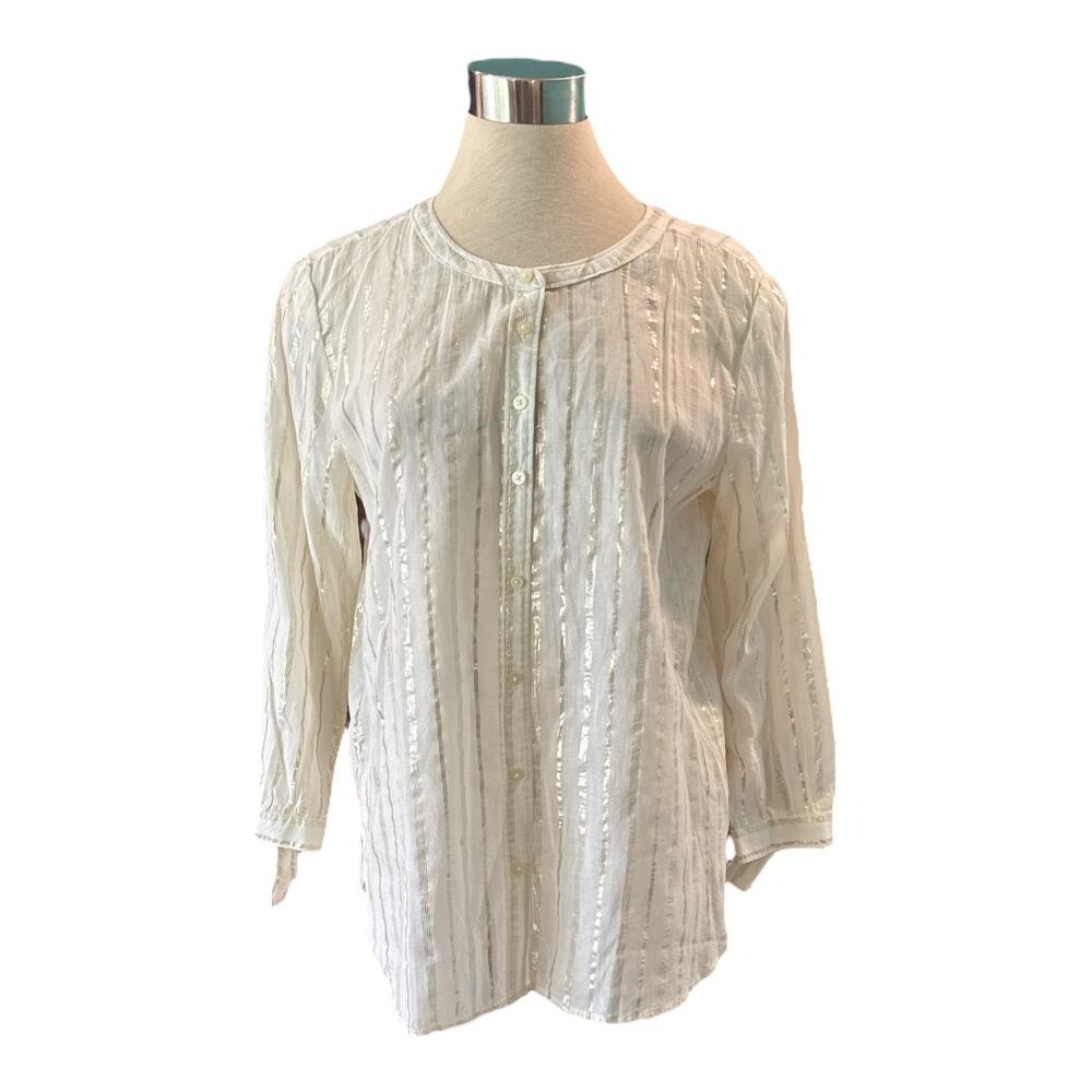 Ann Taylor Loft Cream Gold Striped Softened Shirt NWT Women’s Medium